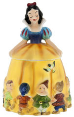 SNOW WHITE AND THE SEVEN DWARFS FIGURAL CERAMIC COOKIE JAR.