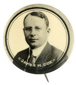 "JAMES M. COX" 1920 REAL PHOTO PORTRAIT BUTTON.