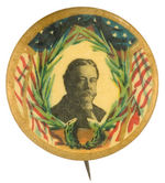 TAFT PORTRAIT BUTTON WITH ORNATE COLOR BORDER ON GOLD.