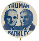 "TRUMAN/BARKLEY” BLUETONE AND BLUE TEXT JUGATE BUTTON.