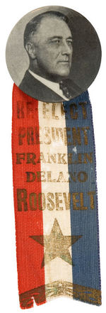 FDR PORTRAIT BUTTON WITH 1936 RIBBON.