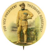 "FOR VICE-PRESIDENT THEODORE ROOSEVELT" RARE FULL COLOR FULL FIGURE PHOTOGRAPHIC BUTTON .