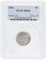 5C BUFFALO NICKEL LOT OF FIVE PCGS GRADED.