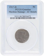 5C SHIELD & BUFFALO NICKEL LOT OF THREE PCGS GENUINE GRADED.