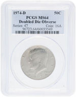 50C KENNEDY HALF DOLLAR DOUBLED DIE OBVERSE PCGS MS64.