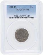 5C BUFFALO NICKEL 1916-D PCGS MS63.