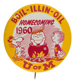 PEANUTS-AUTHORIZED "U OF M" 1960 HOMECOMING BUTTON.