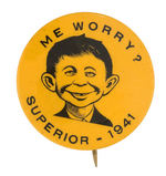 “ME WORRY?” MAD MAGAZINE ANCESTOR RARE 1941 BUTTON