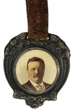 ROOSEVELT FOUR WATCH FOBS WITH CELLULOID PORTRAITS: THREE 1904, ONE 1912.