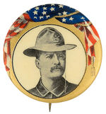 THEODORE ROOSEVELT IN ROUGH RIDER UNIFORM BUTTON ISSUED FOR 1900 VP CAMPAIGN.