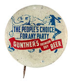 RARE ROOSEVELT-DEWEY CARTOON BEER AD 1944 LITHO BUTTON.