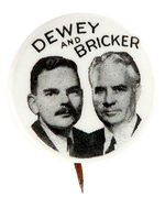 “DEWEY AND BRICKER” 1944 JUGATE BUTTON.