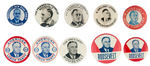 FRANKLIN ROOSEVELT 10 LITHO TIN PORTRAIT BUTTONS.