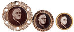 TRIO OF MATCHING FRANKLIN ROOSEVELT REAL PHOTO BUTTONS WITH BRASS FRAMES.