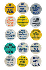 PRO FRANKLIN ROOSEVELT/ANTI WILLKIE 15 1940 SLOGAN BUTTONS.