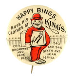 CARTOON FOR NYC STORE "HAPPY BINGS BUYS HIS CLOTHES AT KING'S" CLOTHIERS FROM HAKE COLLECTION & CPB.