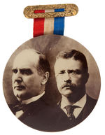 McKINLEY/ROOSEVELT BIG 3.5" REAL PHOTO JUGATE AS RIBBON BADGE.