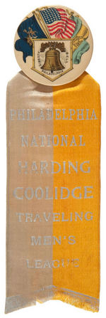 HARDING AND COOLIDGE RARE PHILADELPHIA RIBBON BADGE.