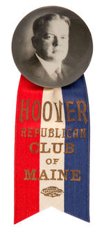 HOOVER LARGE REAL PHOTO BUTTON WITH "MAINE" RIBBON.