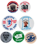 REAGAN 1980 AND 1984 GROUP OF SEVEN CAMPAIGN BUTTONS.