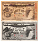 "REPUBLICAN NATIONAL CONVENTION" PAIR OF 1892 TICKETS.