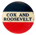 "COX AND ROOSEVELT" 1920 NAME BUTTON.