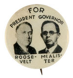 FRANKLIN ROOSEVELT AND TENNESSEE COATTAIL JUGATE BUTTON.