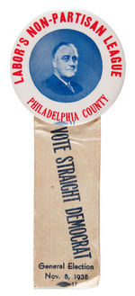 FDR LARGE LABOR ISSUED BUTTON FOR 1938 ELECTION.