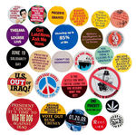 BIG COLLECTION OF 1960s-2000s CAUSE AND SLOGAN BUTTONS.