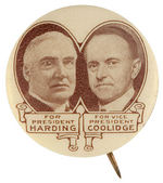 HARDING AND COOLIDGE RARE 1920 JUGATE BUTTON.