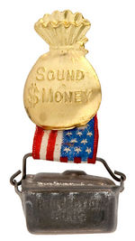 McKINLEY 1896 MONEY BAG SUSPENDING THREE DIMENSIONAL LUNCH PAIL.