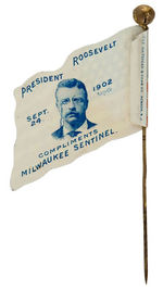 ROOSEVELT PAIR OF CELLULOID FLAGS ON STICKPINS.