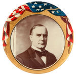 McKINLEY LARGE 1900 BUTTON WITH REAL PHOTO SEPIA PORTRAIT.