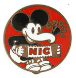 FIRST SEEN ITALIAN LAPEL STUD MICKEY USING NOSE AS ELEPHANT'S TRUNK TO HOLD BELL.