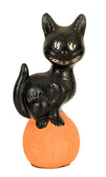 HALLOWEEN CAT ON PUMPKIN CANDY CONTAINER.