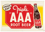 "JUST SAY TRIPLE AAA ROOT BEER" EMBOSSED TIN LITHO STORE SIGN.