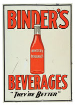 "BINDER'S BEVERAGES" EMBOSSED TIN SIGN AND "FRUIT BOWL" SODA TIN LITHO DOOR PUSH.