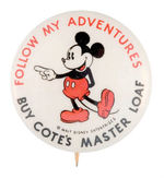 MICKEY MOUSE 1930s BREAD PROMOTION BUTTON.