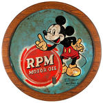 "RPM MOTOR OIL" RARE LARGE METAL SIGN FEATURING MICKEY MOUSE.