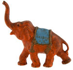 "BENSON'S WILD ANIMAL FARM" CAST IRON SOUVENIR ELEPHANT FIGURE.