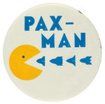 "PAX-MAN" 1984 PEACE BUTTON TAKE OFF ON PAC-MAN.