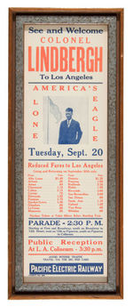 “SEE AND WELCOME COLONEL LINDBERGH TO LOS ANGELES” FRAMED 1927 HANDBILL.