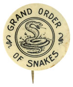 “GRAND ORDER OF SNAKES” BUTTON FROM HAKE COLLECTION AND CPB.