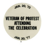 BUTTON LINKS NIXON 1973 INAUGURAL PROTEST WITH CARTER 1977 CELEBRATION.