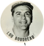 1950s LOU BOUDREAU (HOF) PM10 REAL PHOTO STADIUM BUTTON.