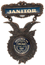 "JANITOR" BADGE FOR 1904 CHICAGO GOP CONVENTION.