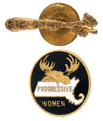 THEODORE ROOSEVELT RARE MASSACHUSETTS WOMEN 1912 LAPEL PIN PLUS FIGURAL "BIG STICK" STUD.