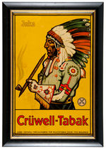 "CRÜWELL-TOBAK" GERMAN TOBACCO SIGN W/STRIKING NATIVE AMERICAN IMAGE.