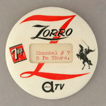 RARE 3" "ZORRO-ABC-TV-7UP" BUTTON.