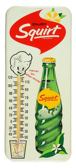 "ENJOY SQUIRT" EMBOSSED SIGN WITH THERMOMETER.